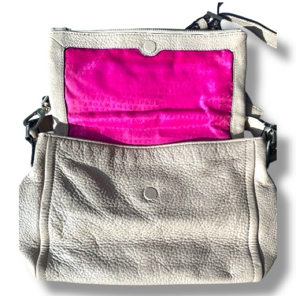 Kate Spade Pebbled Leather Crossbody Bag Neutral Beige w Pink Lining - Picture 5 of 15